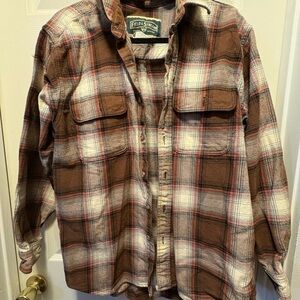 Field & Stream Flannel Shirt L Plaid Button Up Long Sleeve‎ Brown Tan Mens